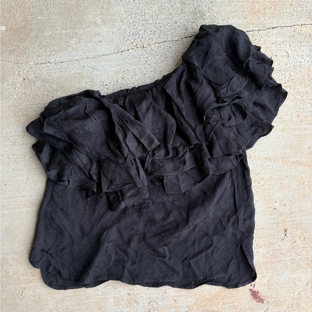 Black Ruffled Asymmetrical Blouse